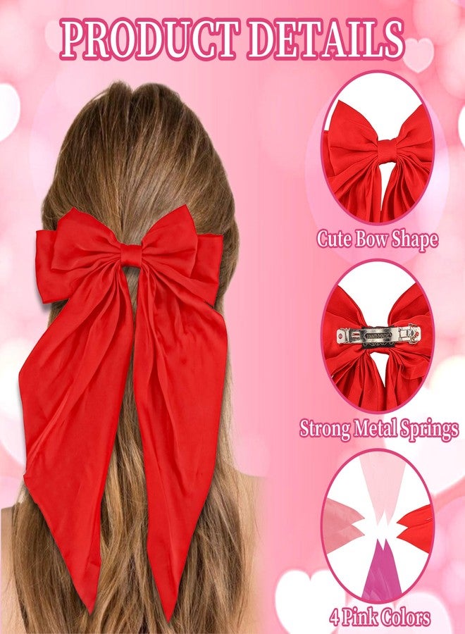 KICOSY 4 Pack Large Satin Bow Hair Clips - Vibrant Red, Pink, Light Pink & Hot Pink, Stylish Hair Accessories for Galentine, Valentine's Day & Daily Looks - Image 4
